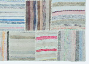 Striped Over Dyed Kilim Patchwork Unique Rug 5'3'' x 7'3'' ft 160 x 221 cm