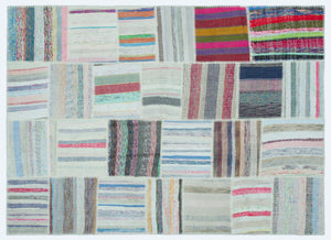 Striped Over Dyed Kilim Patchwork Unique Rug 5'3'' x 7'3'' ft 160 x 221 cm