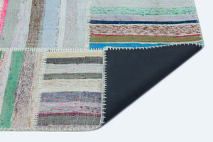 Striped Over Dyed Kilim Patchwork Unique Rug 5'3'' x 7'3'' ft 160 x 222 cm