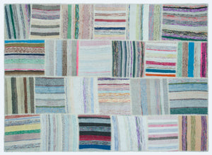 Striped Over Dyed Kilim Patchwork Unique Rug 5'3'' x 7'3'' ft 160 x 222 cm