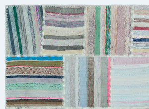 Striped Over Dyed Kilim Patchwork Unique Rug 5'3'' x 7'3'' ft 160 x 222 cm
