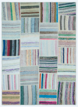 Striped Over Dyed Kilim Patchwork Unique Rug 5'3'' x 7'3'' ft 160 x 222 cm
