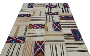 Naturel Over Dyed Kilim Patchwork Unique Rug 5'3'' x 7'7'' ft 160 x 230 cm