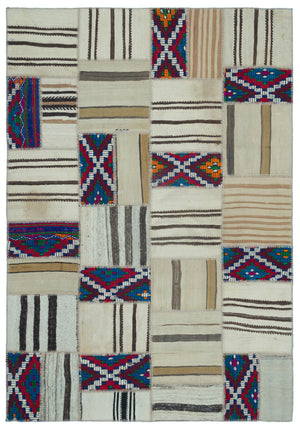 Naturel Over Dyed Kilim Patchwork Unique Rug 5'3'' x 7'7'' ft 160 x 230 cm