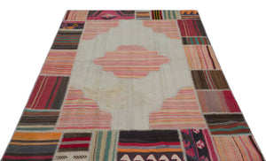 Naturel Over Dyed Kilim Patchwork Unique Rug 5'3'' x 7'5'' ft 160 x 226 cm