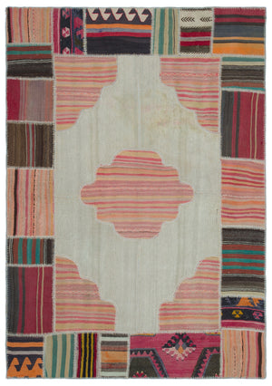 Naturel Over Dyed Kilim Patchwork Unique Rug 5'3'' x 7'5'' ft 160 x 226 cm