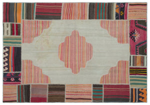 Naturel Over Dyed Kilim Patchwork Unique Rug 5'3'' x 7'5'' ft 160 x 226 cm
