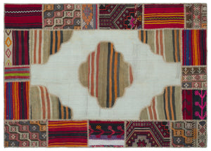 Naturel Over Dyed Kilim Patchwork Unique Rug 5'3'' x 7'5'' ft 160 x 227 cm