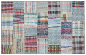 Striped Over Dyed Kilim Patchwork Unique Rug 4'9'' x 7'6'' ft 145 x 228 cm