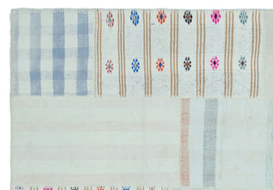 Striped Over Dyed Kilim Patchwork Unique Rug 5'2'' x 7'5'' ft 157 x 226 cm