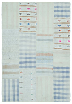 Striped Over Dyed Kilim Patchwork Unique Rug 5'2'' x 7'5'' ft 157 x 226 cm