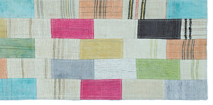 Mixed Over Dyed Kilim Patchwork Unique Rug 3'5'' x 7'1'' ft 105 x 215 cm