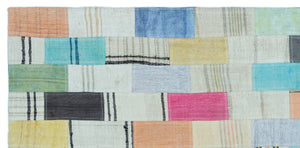 Mixed Over Dyed Kilim Patchwork Unique Rug 3'5'' x 7'1'' ft 105 x 215 cm