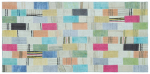 Mixed Over Dyed Kilim Patchwork Unique Rug 3'5'' x 7'1'' ft 105 x 215 cm