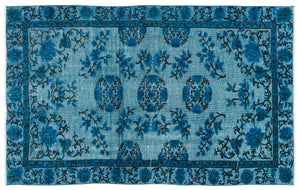 Turquoise Over Dyed Carved Rug 5'5'' x 8'10'' ft 164 x 268 cm