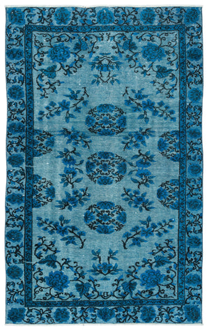Turquoise Over Dyed Carved Rug 5'5'' x 8'10'' ft 164 x 268 cm