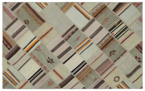 Naturel Over Dyed Kilim Patchwork Unique Rug 4'10'' x 7'9'' ft 147 x 235 cm