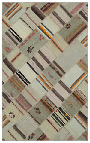 Naturel Over Dyed Kilim Patchwork Unique Rug 4'10'' x 7'9'' ft 147 x 235 cm