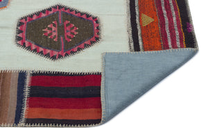 Naturel Over Dyed Kilim Patchwork Unique Rug 5'5'' x 7'5'' ft 165 x 225 cm