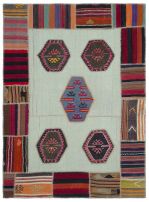 Naturel Over Dyed Kilim Patchwork Unique Rug 5'5'' x 7'5'' ft 165 x 225 cm