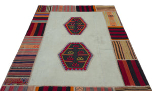 Naturel Over Dyed Kilim Patchwork Unique Rug 5'4'' x 7'10'' ft 163 x 240 cm