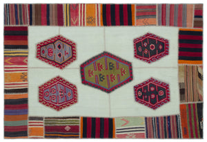 Naturel Over Dyed Kilim Patchwork Unique Rug 5'2'' x 7'8'' ft 158 x 233 cm