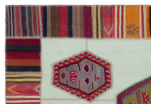 Naturel Over Dyed Kilim Patchwork Unique Rug 5'2'' x 7'8'' ft 158 x 233 cm