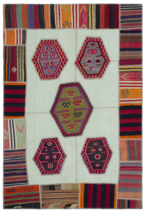 Naturel Over Dyed Kilim Patchwork Unique Rug 5'2'' x 7'8'' ft 158 x 233 cm