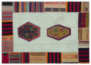 Naturel Over Dyed Kilim Patchwork Unique Rug 5'6'' x 7'9'' ft 167 x 235 cm