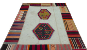 Naturel Over Dyed Kilim Patchwork Unique Rug 5'6'' x 7'9'' ft 167 x 235 cm