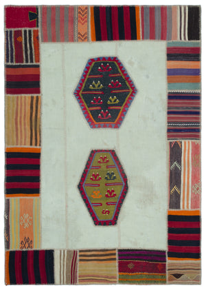 Naturel Over Dyed Kilim Patchwork Unique Rug 5'6'' x 7'9'' ft 167 x 235 cm