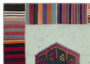 Naturel Over Dyed Kilim Patchwork Unique Rug 5'6'' x 7'9'' ft 167 x 235 cm