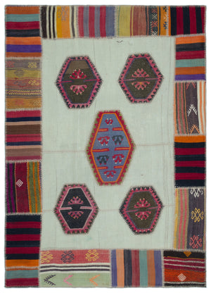 Naturel Over Dyed Kilim Patchwork Unique Rug 5'4'' x 7'5'' ft 162 x 227 cm