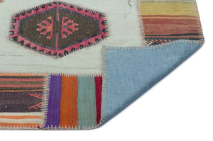 Naturel Over Dyed Kilim Patchwork Unique Rug 5'4'' x 7'5'' ft 162 x 227 cm