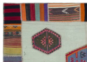 Naturel Over Dyed Kilim Patchwork Unique Rug 5'4'' x 7'5'' ft 162 x 227 cm