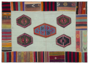 Naturel Over Dyed Kilim Patchwork Unique Rug 5'4'' x 7'5'' ft 162 x 227 cm