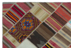 Naturel Over Dyed Kilim Patchwork Unique Rug 5'2'' x 7'6'' ft 157 x 229 cm
