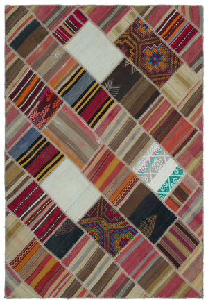 Naturel Over Dyed Kilim Patchwork Unique Rug 5'2'' x 7'6'' ft 157 x 229 cm