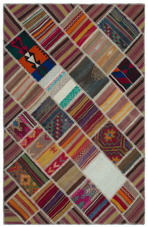 Naturel Over Dyed Kilim Patchwork Unique Rug 5'1'' x 7'10'' ft 155 x 238 cm