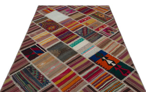 Naturel Over Dyed Kilim Patchwork Unique Rug 5'1'' x 7'10'' ft 155 x 238 cm