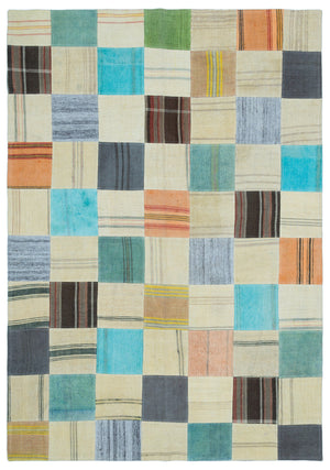 Mixed Over Dyed Kilim Patchwork Unique Rug 5'5'' x 7'8'' ft 164 x 233 cm