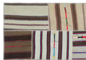 Striped Over Dyed Kilim Patchwork Unique Rug 5'2'' x 7'5'' ft 157 x 225 cm