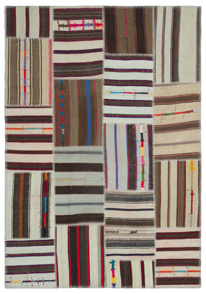 Striped Over Dyed Kilim Patchwork Unique Rug 5'2'' x 7'5'' ft 157 x 225 cm