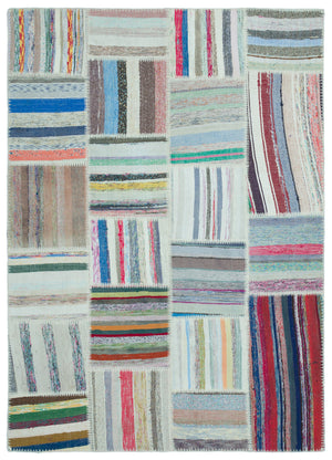 Striped Over Dyed Kilim Patchwork Unique Rug 5'2'' x 7'3'' ft 157 x 220 cm