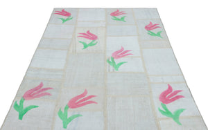 Mixed Over Dyed Kilim Patchwork Unique Rug 5'1'' x 7'6'' ft 155 x 228 cm