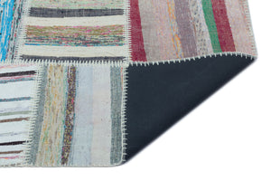 Striped Over Dyed Kilim Patchwork Unique Rug 5'2'' x 7'3'' ft 158 x 222 cm