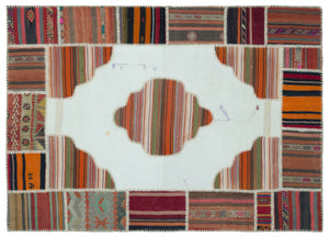 Naturel Over Dyed Kilim Patchwork Unique Rug 5'3'' x 7'4'' ft 160 x 223 cm