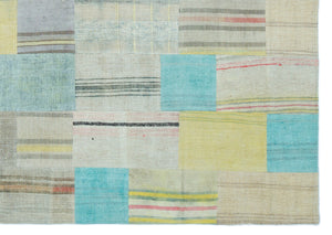 Striped Over Dyed Kilim Patchwork Unique Rug 5'3'' x 7'5'' ft 160 x 226 cm