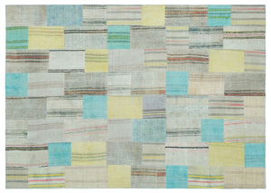 Striped Over Dyed Kilim Patchwork Unique Rug 5'3'' x 7'5'' ft 160 x 226 cm