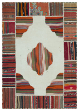 Naturel Over Dyed Kilim Patchwork Unique Rug 5'4'' x 7'7'' ft 162 x 232 cm